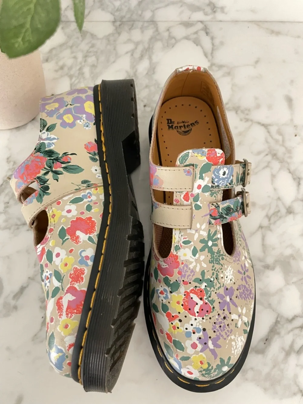 Dr. Martens 8065 Floral Mash Up Mary Jane Parchment Beige Sz 9 Womens - Picture 6 of 9